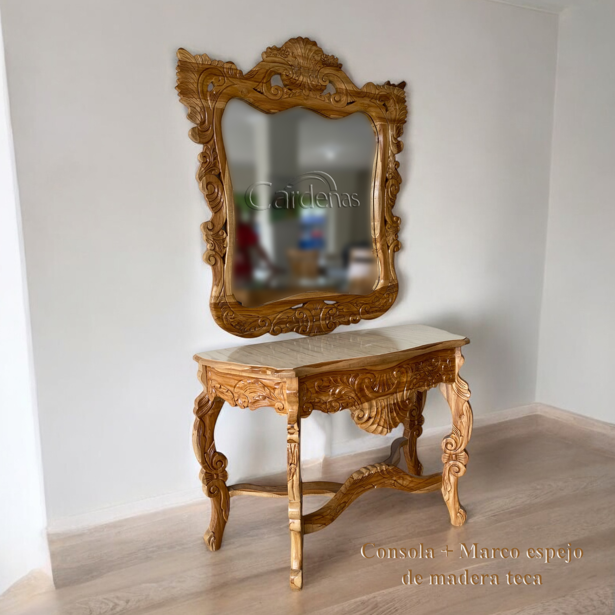 Consola +marco espejo madera Teca
